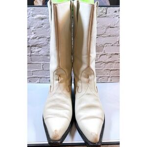 La Barca Bandida Cowboy Boots Womens 7 Cream White Leather Western Pointed Toe